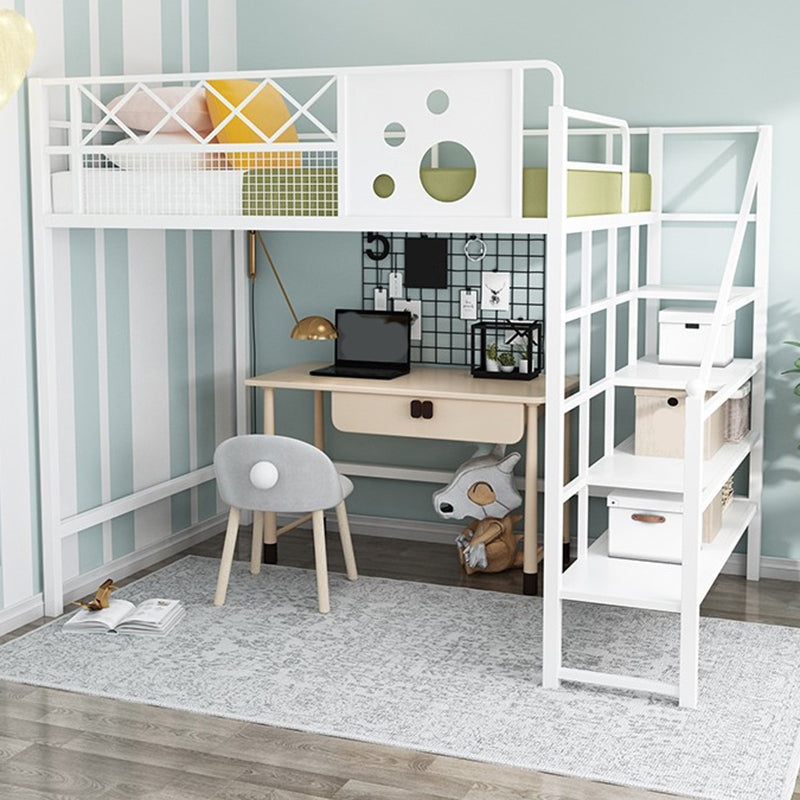 Scandinavian Iron Bunk Bed with Guardrail and Built-In Ladder in Black/White