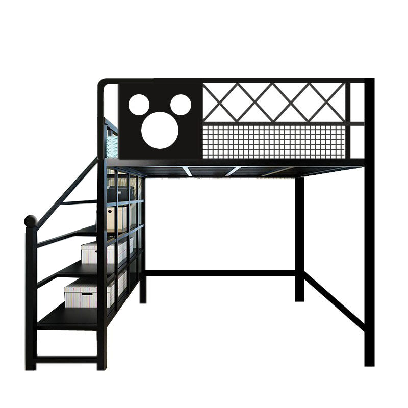 Scandinavian Iron Bunk Bed with Guardrail and Built-In Ladder in Black/White