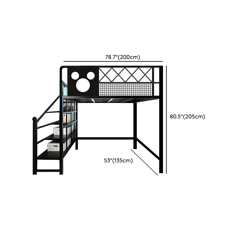 Scandinavian Iron Bunk Bed with Guardrail and Built-In Ladder in Black/White