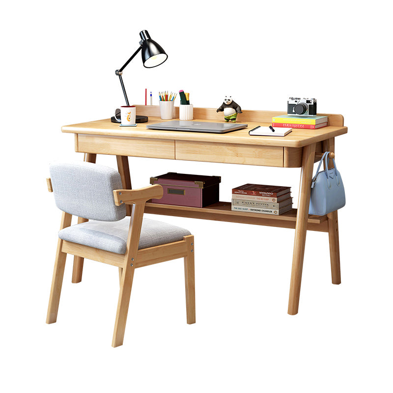 Solid Wood Writing Desk and Chair Kids Desk with Drawers and Shelf