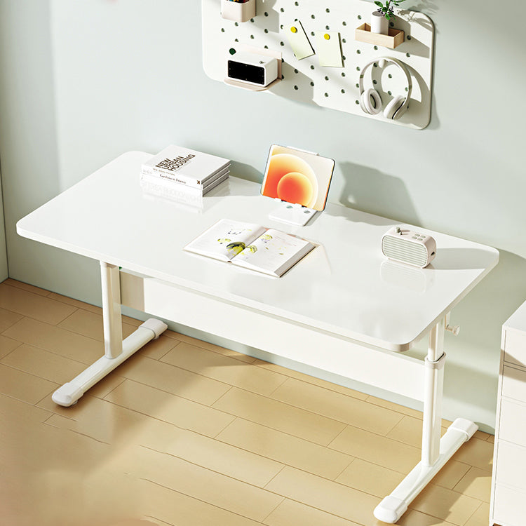 Wooden Table Top Desk Metal Base Adjustable Child Desk in White