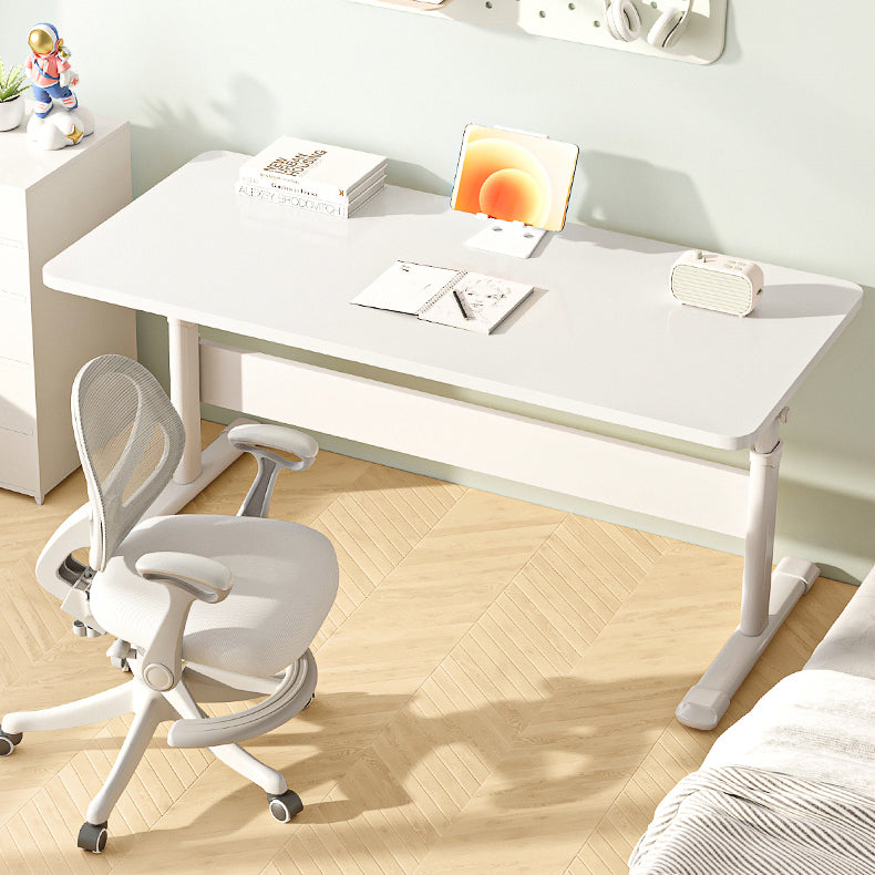 Wooden Table Top Desk Metal Base Adjustable Child Desk in White