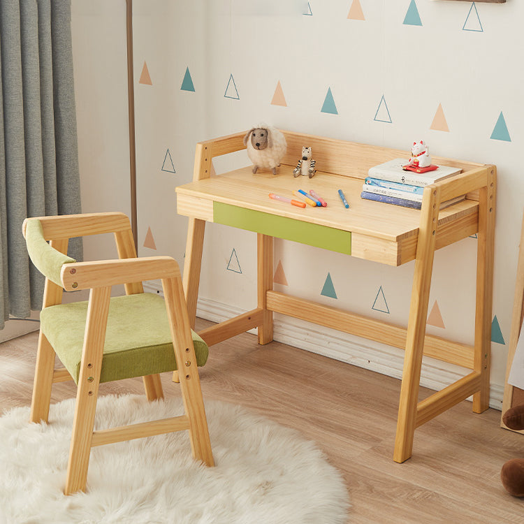 Modern Solid Wood Desk and Chair Kids Adjustable Desk with Drawer