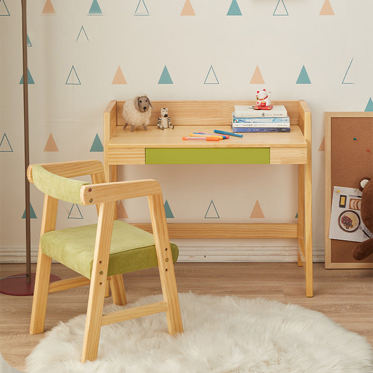 Modern Solid Wood Desk and Chair Kids Adjustable Desk with Drawer