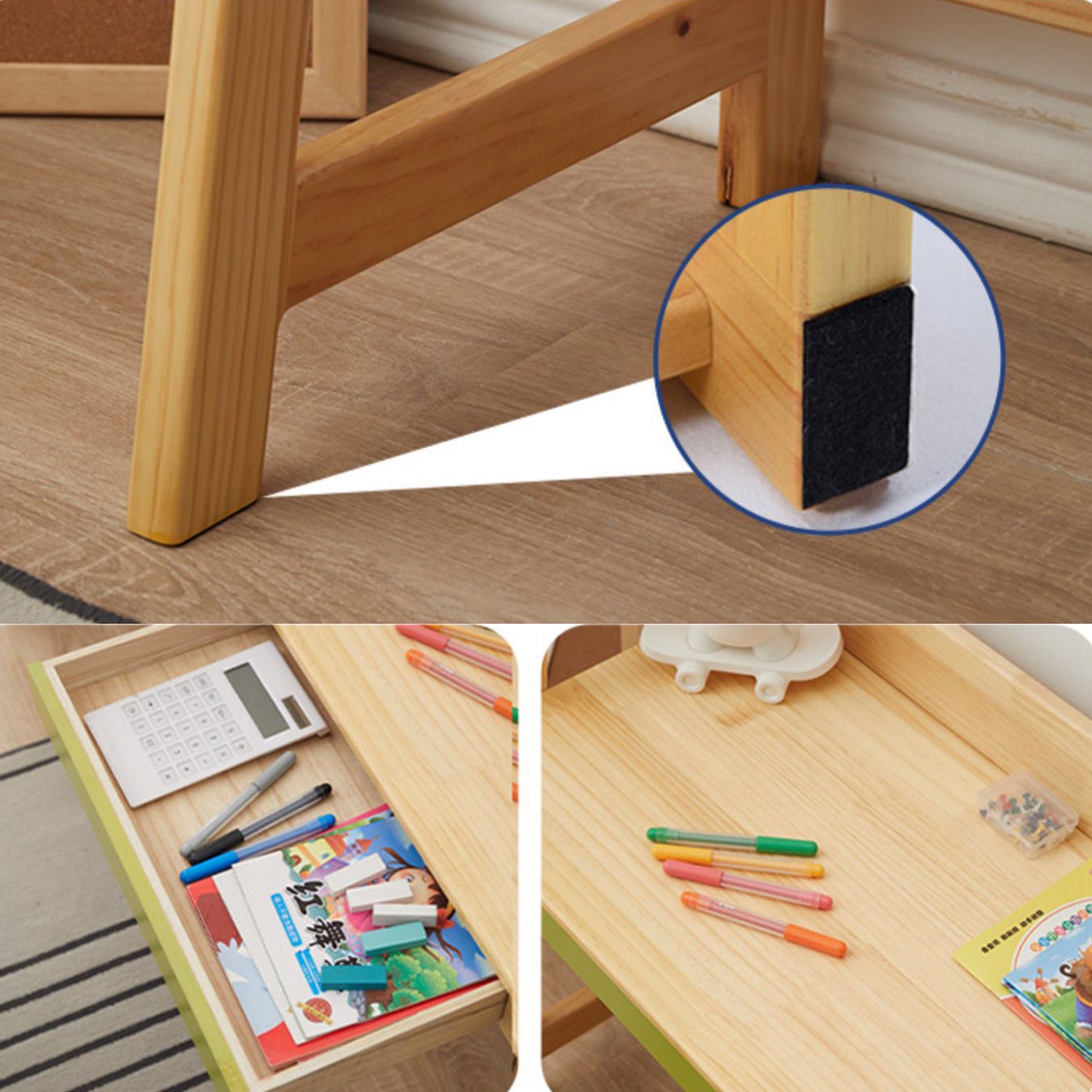 Modern Solid Wood Desk and Chair Kids Adjustable Desk with Drawer