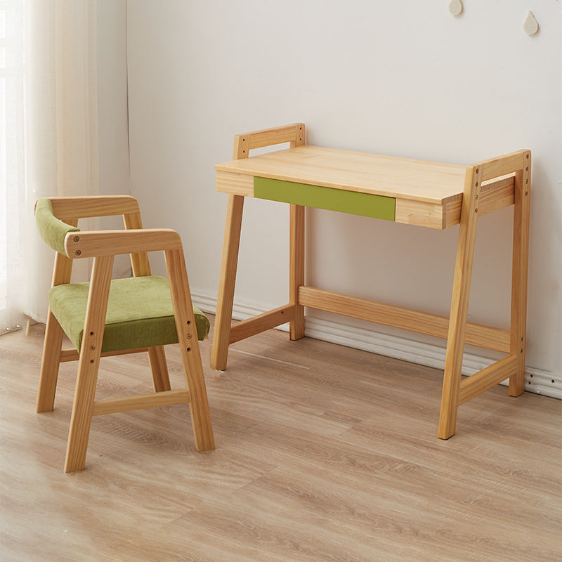 Modern Solid Wood Desk and Chair Kids Adjustable Desk with Drawer