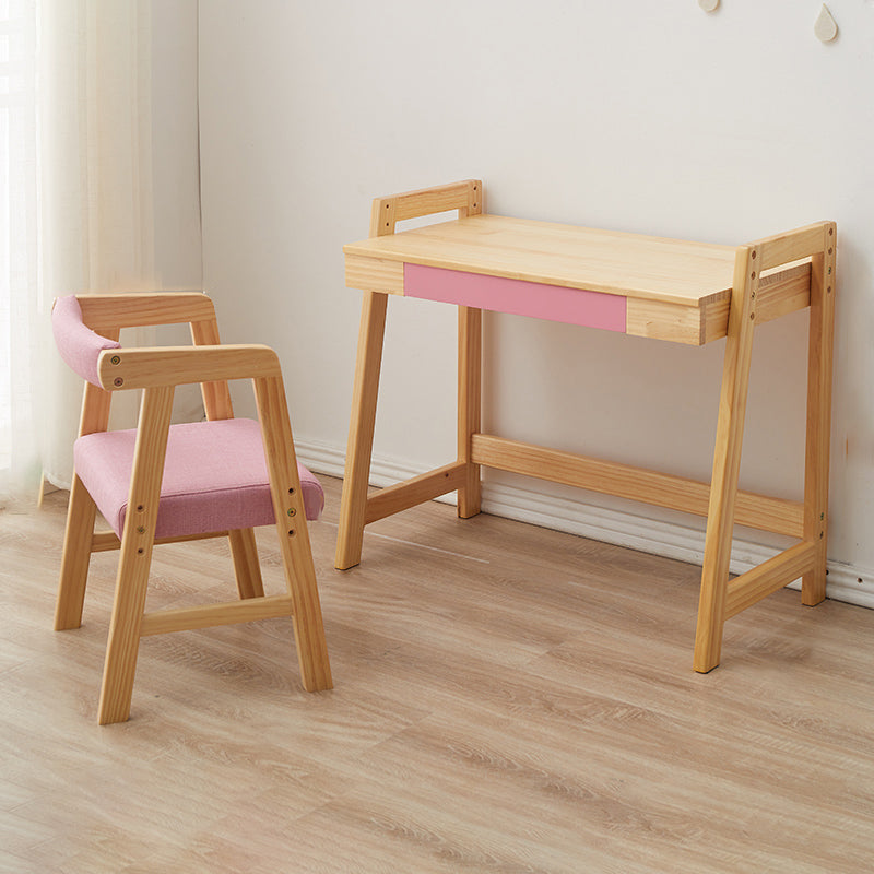 Modern Solid Wood Desk and Chair Kids Adjustable Desk with Drawer