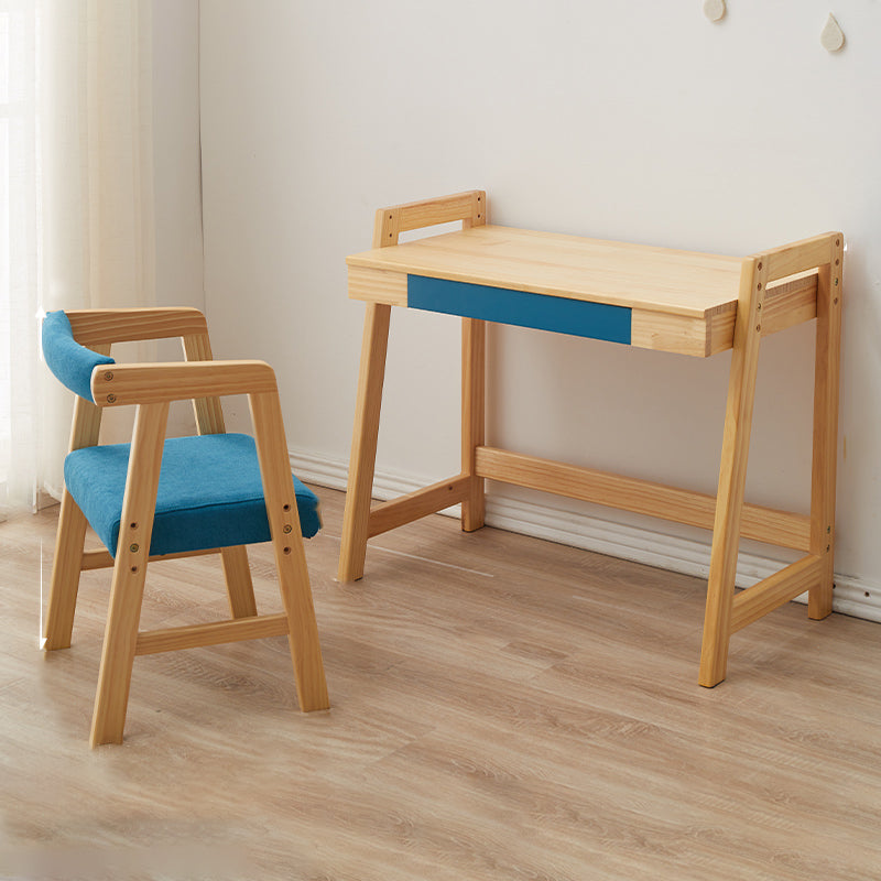 Modern Solid Wood Desk and Chair Kids Adjustable Desk with Drawer