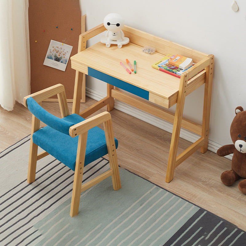 Modern Solid Wood Desk and Chair Kids Adjustable Desk with Drawer