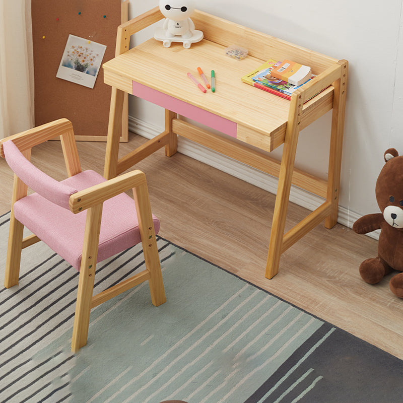 Modern Solid Wood Desk and Chair Kids Adjustable Desk with Drawer