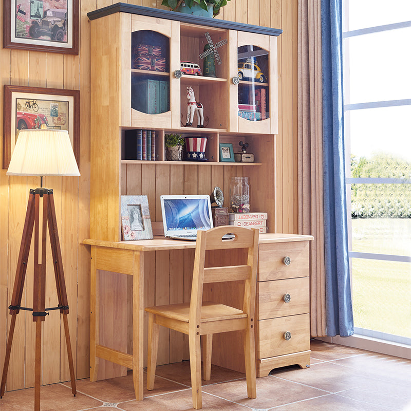 Natural Desk and Chair Set 47.24" W Kids Writing Desk with Hutch