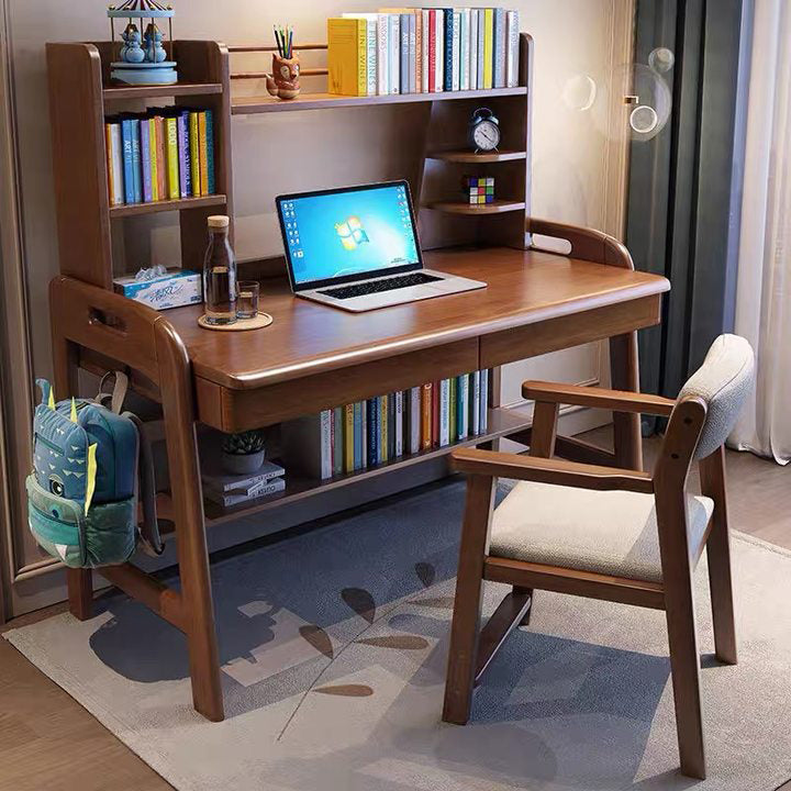 Solid Wood Writing Desk with Drawers Adjustable Kids Desk and Chair