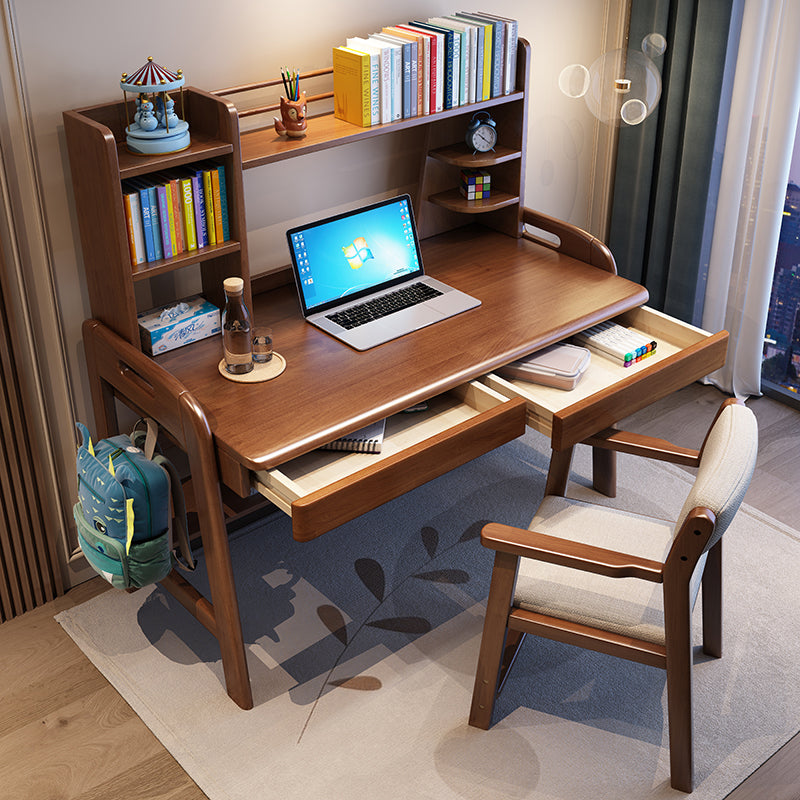 Solid Wood Writing Desk with Drawers Adjustable Kids Desk and Chair