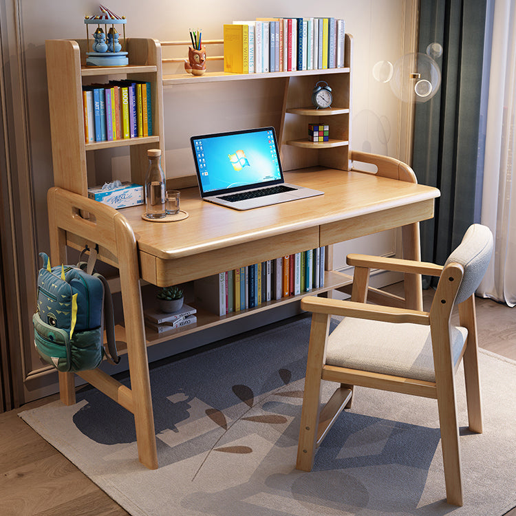 Solid Wood Writing Desk with Drawers Adjustable Kids Desk and Chair