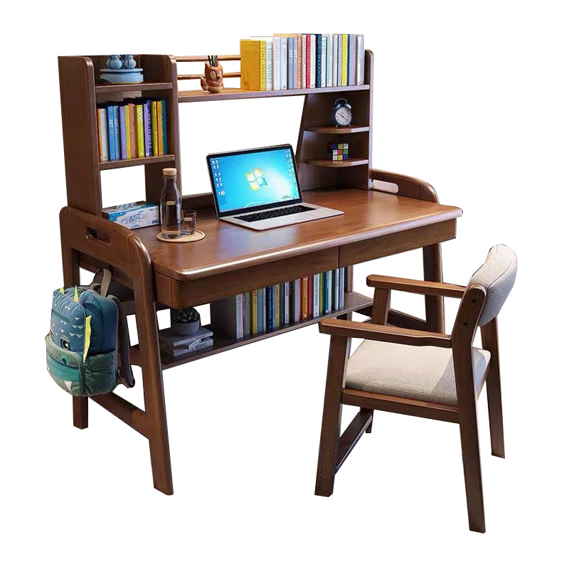 Solid Wood Writing Desk with Drawers Adjustable Kids Desk and Chair