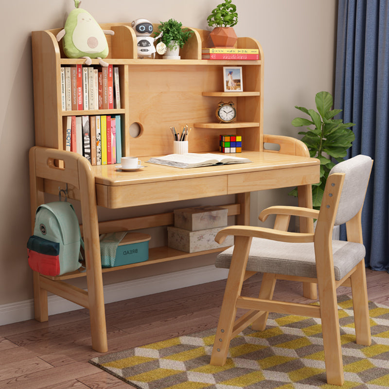 Adjustable Writing Desk with Hutch Wood Kids Desk and Chair Set