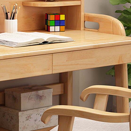 Adjustable Writing Desk with Hutch Wood Kids Desk and Chair Set