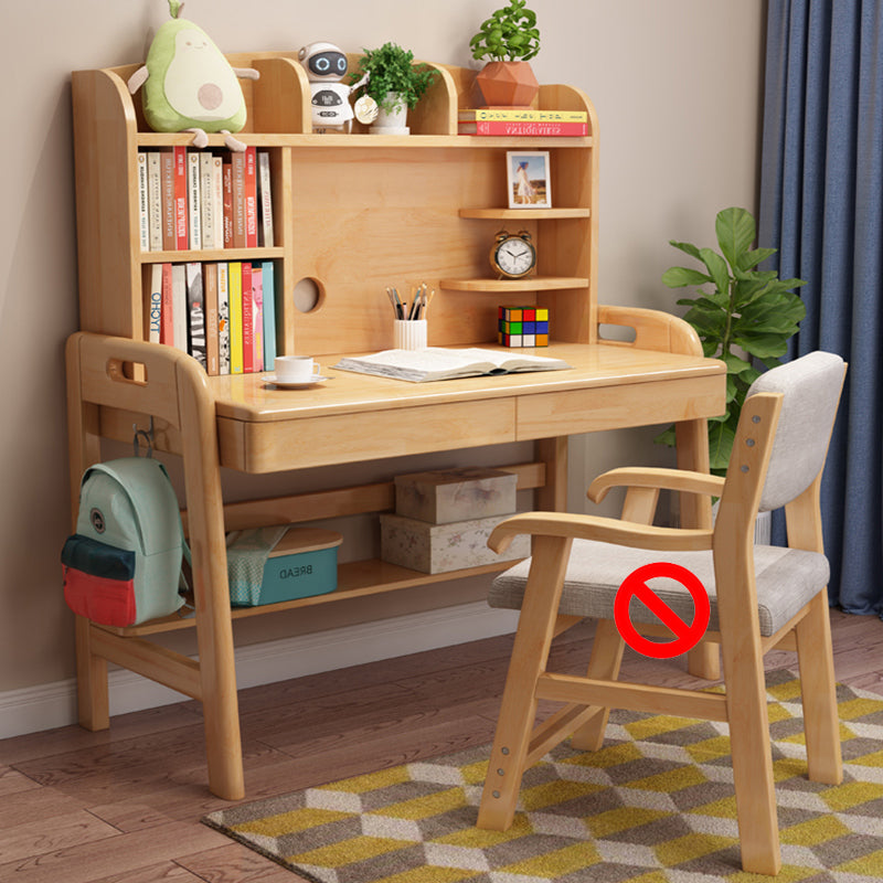 Adjustable Writing Desk with Hutch Wood Kids Desk and Chair Set