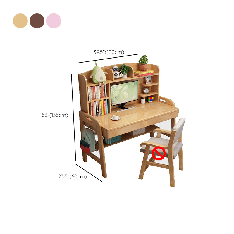 Adjustable Writing Desk with Hutch Wood Kids Desk and Chair Set