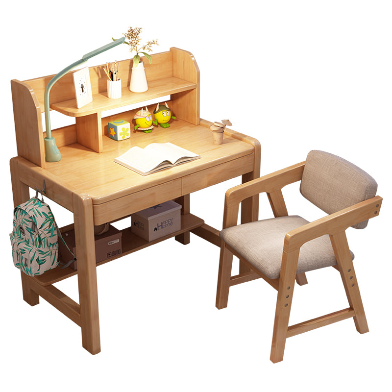 Wood Writing Desk and Chair Set Adjustable Children's Desk with Hook