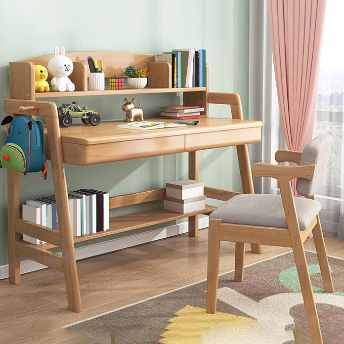 Natural Solid Wood Children's Desk with 2 Drawers Desk & Chair