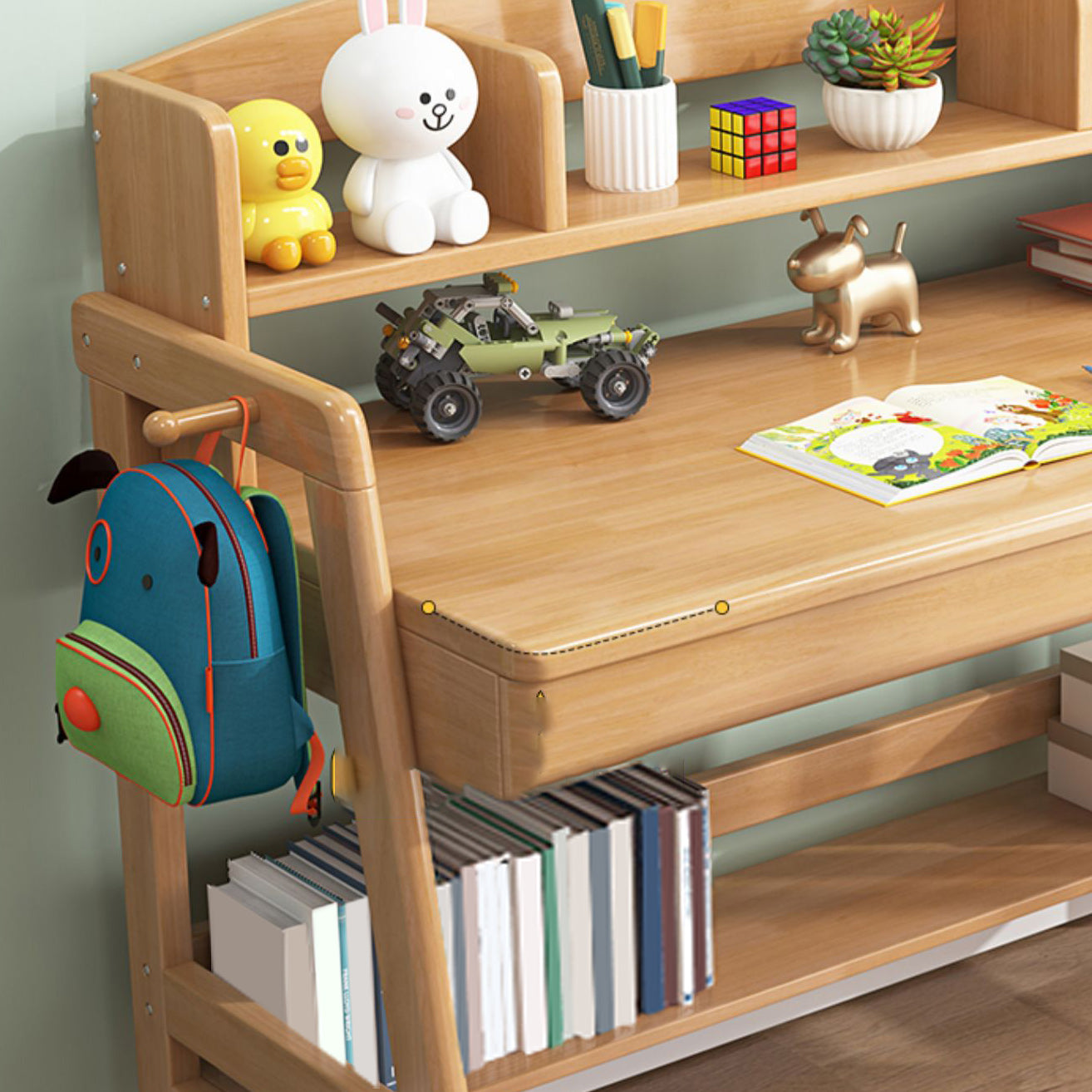 Natural Solid Wood Children's Desk with 2 Drawers Desk & Chair