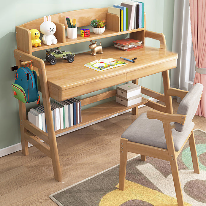 Natural Solid Wood Children's Desk with 2 Drawers Desk & Chair