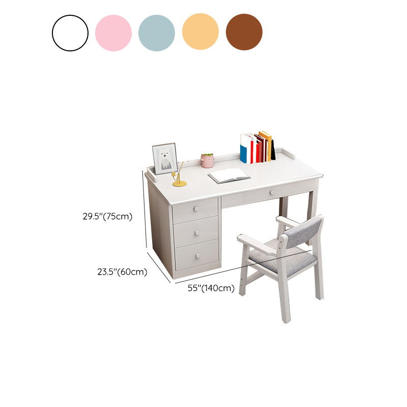 Children's Desk with 4 Storage Drawers in Solid Wood Writing Desk