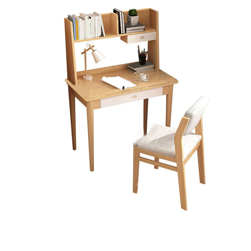 Modern Writing Desk with Storage and Drawer Solid Wood Desk with Chair