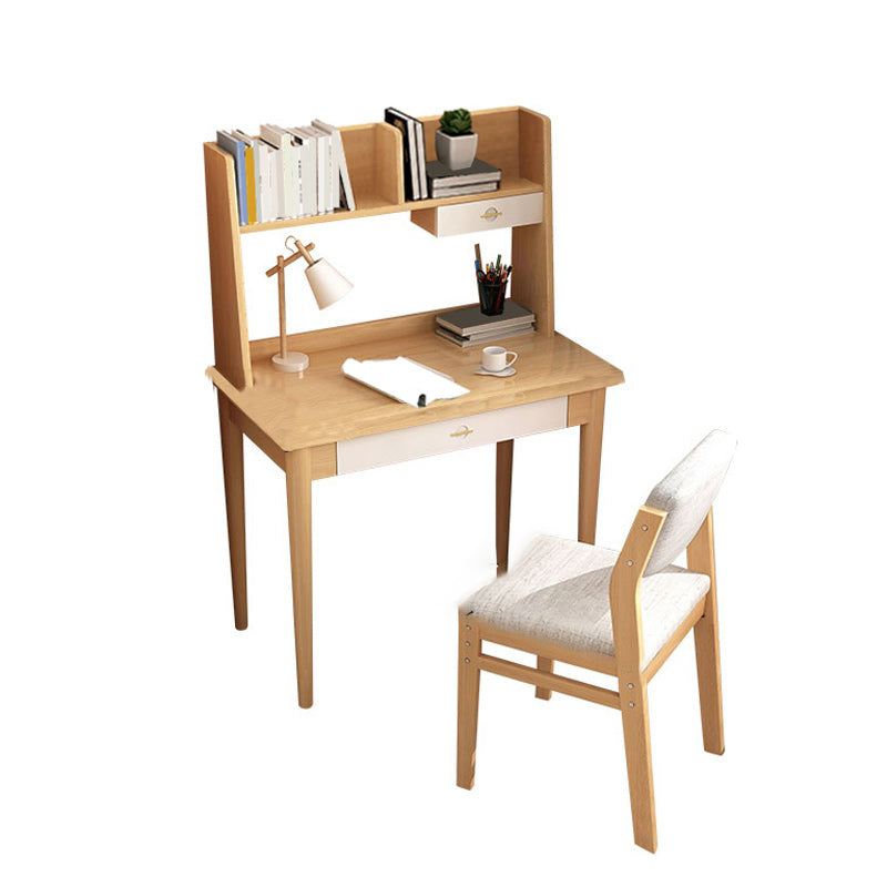 Modern Writing Desk with Storage and Drawer Solid Wood Desk with Chair