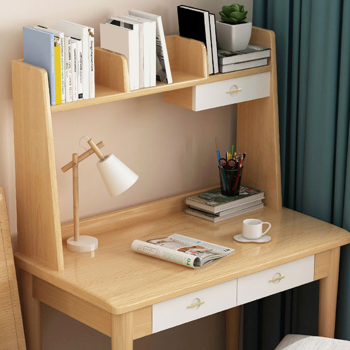 Modern Writing Desk with Storage and Drawer Solid Wood Desk with Chair