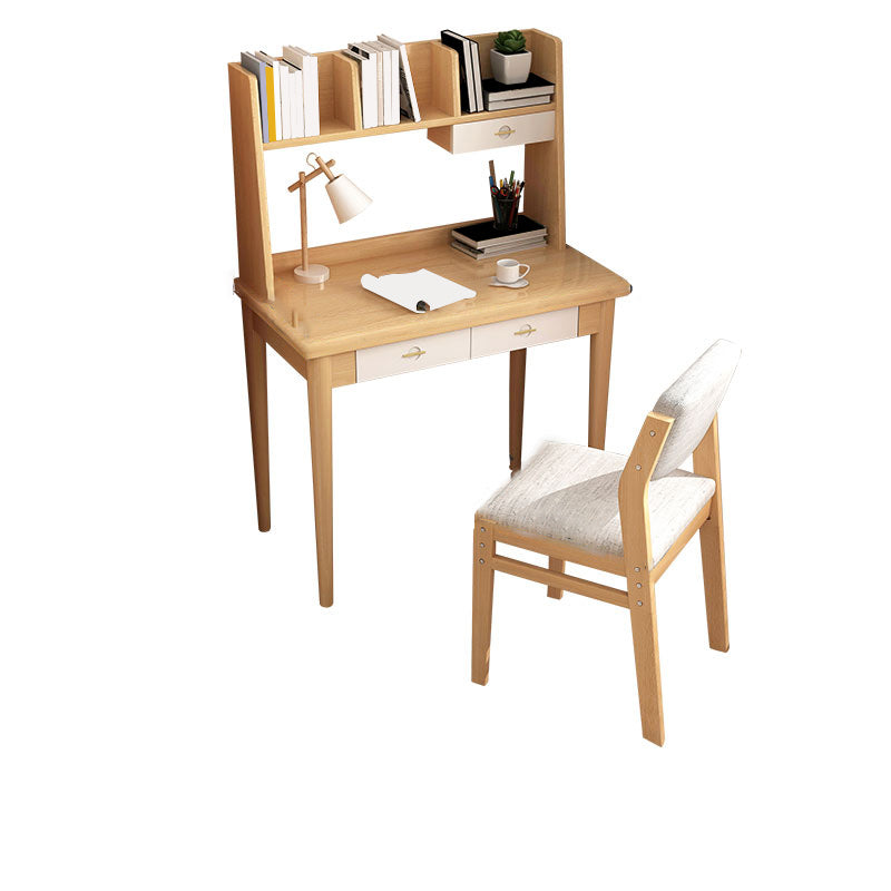 Modern Writing Desk with Storage and Drawer Solid Wood Desk with Chair