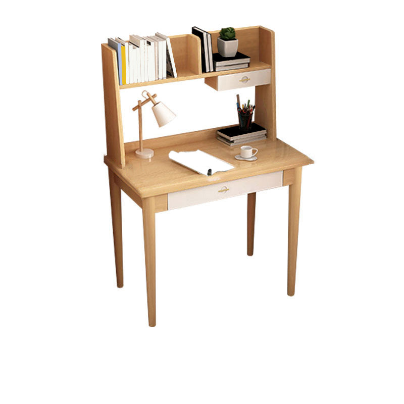 Modern Writing Desk with Storage and Drawer Solid Wood Desk with Chair