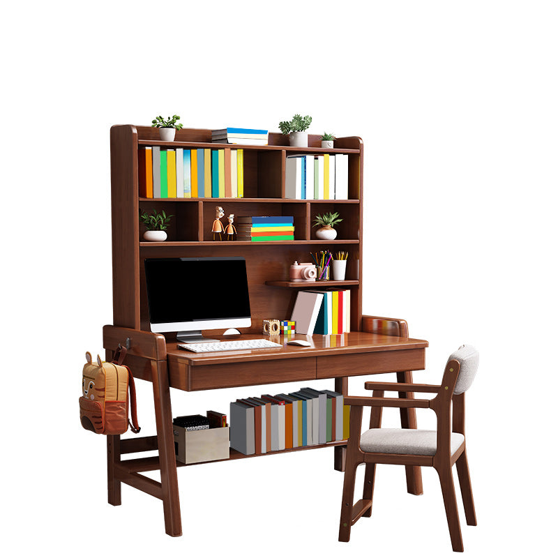 Solid Wood Study Desk with Storage Drawer with Storage Shelves Student Table