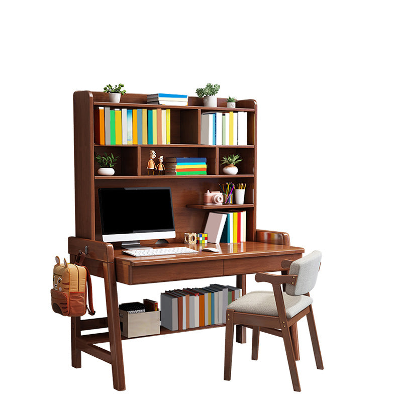 Solid Wood Study Desk with Storage Drawer with Storage Shelves Student Table