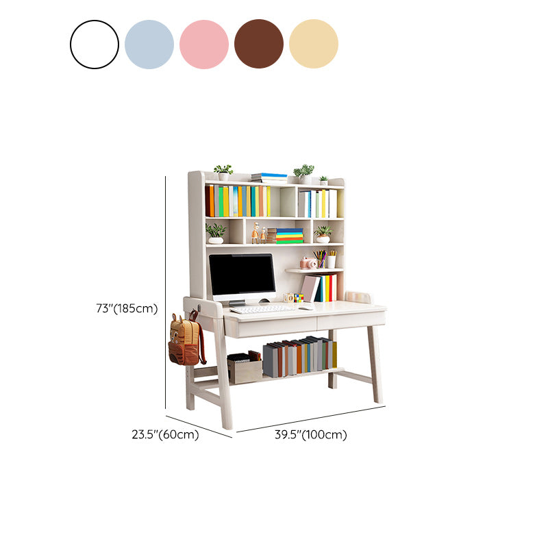 Solid Wood Study Desk with Storage Drawer with Storage Shelves Student Table