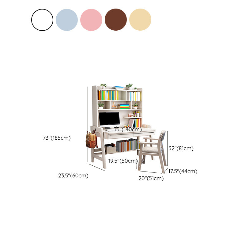 Solid Wood Study Desk with Storage Drawer with Storage Shelves Student Table