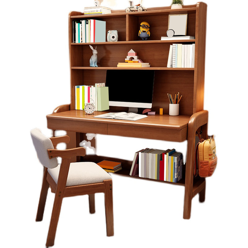 Solid Wood Writing Desk Home Table and Chair Set with Storage Drawers