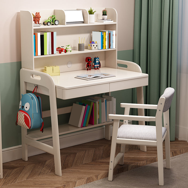 Wood Writing Desk with Storage Shelves Lifting Kids Desk and Chair