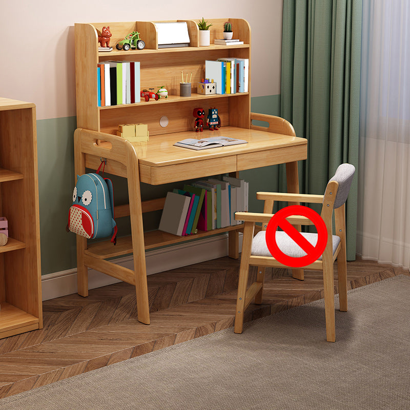 Wood Writing Desk with Storage Shelves Lifting Kids Desk and Chair