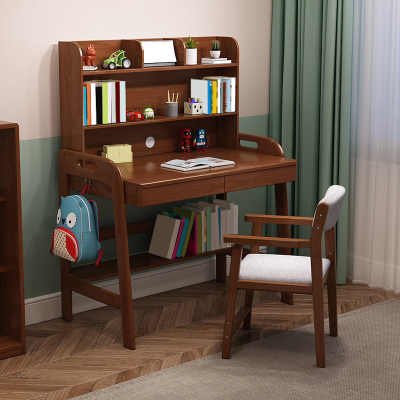 Wood Writing Desk with Storage Shelves Lifting Kids Desk and Chair