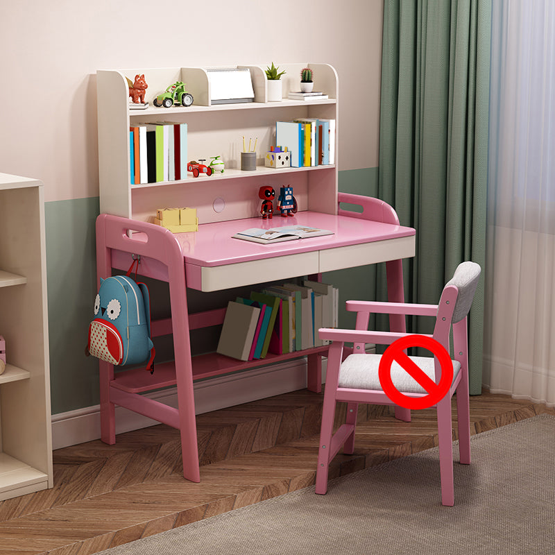 Wood Writing Desk with Storage Shelves Lifting Kids Desk and Chair