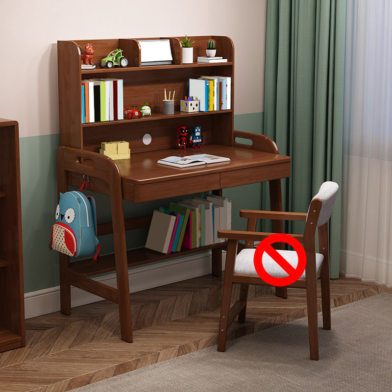 Wood Writing Desk with Storage Shelves Lifting Kids Desk and Chair