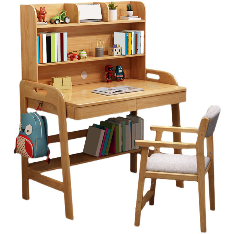 Wood Writing Desk with Storage Shelves Lifting Kids Desk and Chair