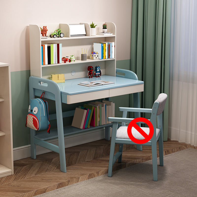 Wood Writing Desk with Storage Shelves Lifting Kids Desk and Chair