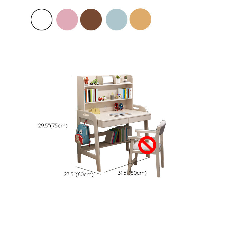 Wood Writing Desk with Storage Shelves Lifting Kids Desk and Chair