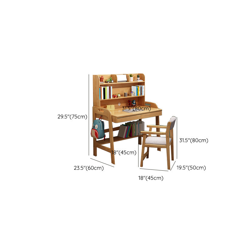 Wood Writing Desk with Storage Shelves Lifting Kids Desk and Chair