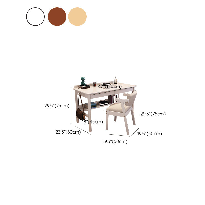Solid Wood Study Desk Home Desk with Drawer with Storage Shelves Student Table