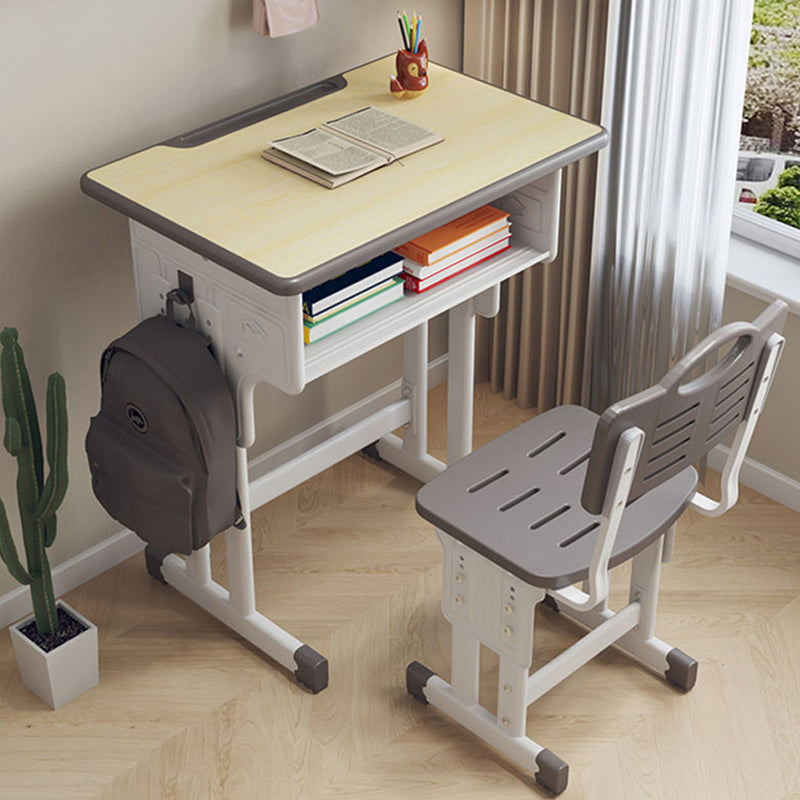 Contemporary Student Desk with Wooden Top and Shelf Desk and Chair Set