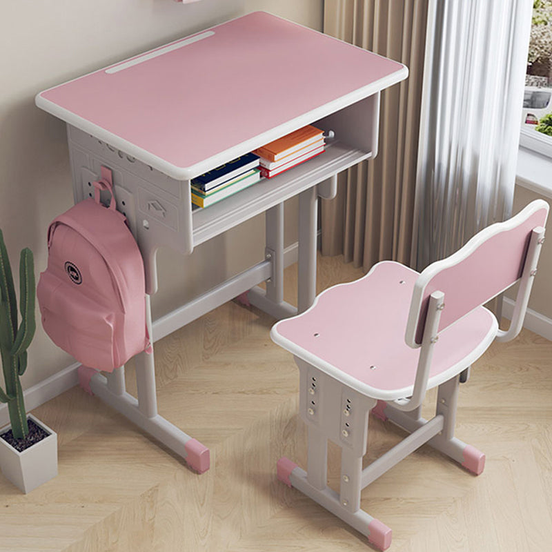 Contemporary Student Desk with Wooden Top and Shelf Desk and Chair Set